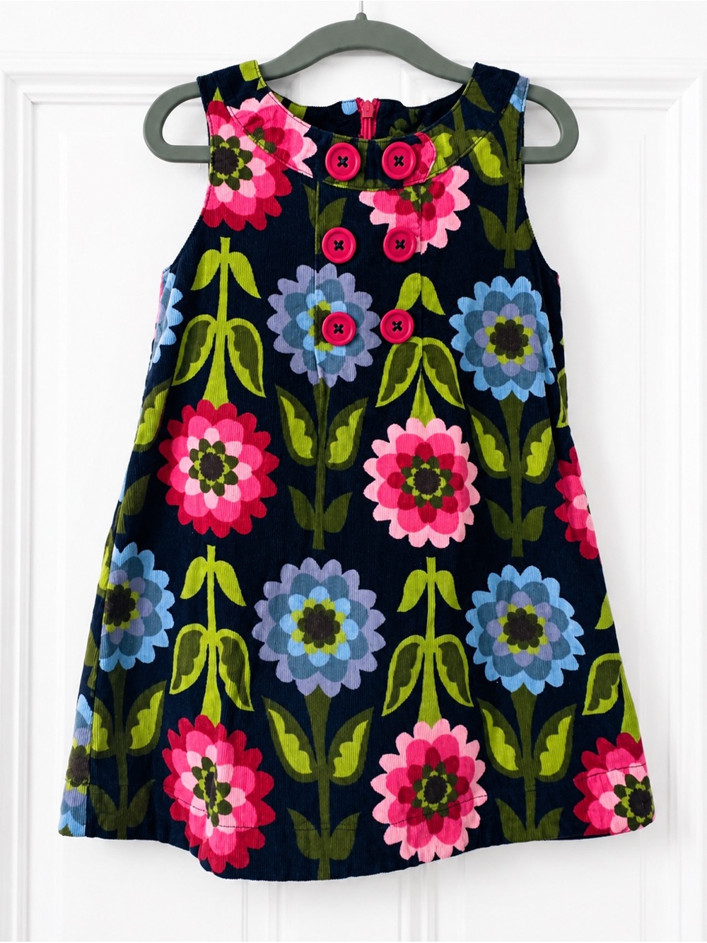 Mini Boden Floral Corduroy Jumper Dress | Girls 3–4Y | Navy Cord Dress